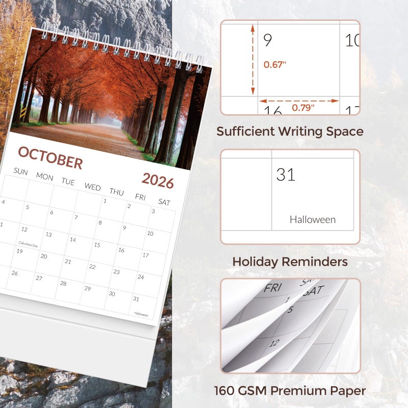 KONVINIT Small Desk Calendar 2026, 18 Months Desk Calendar 2026-2027 - Runs from January 2026 Until June 2027, Standing Flip Desktop Calendar 2026-5.9" x 8.9", A5 2026 Calendar with Dual Coil for Home & Office Supplies, Natural Seasons - Image 3