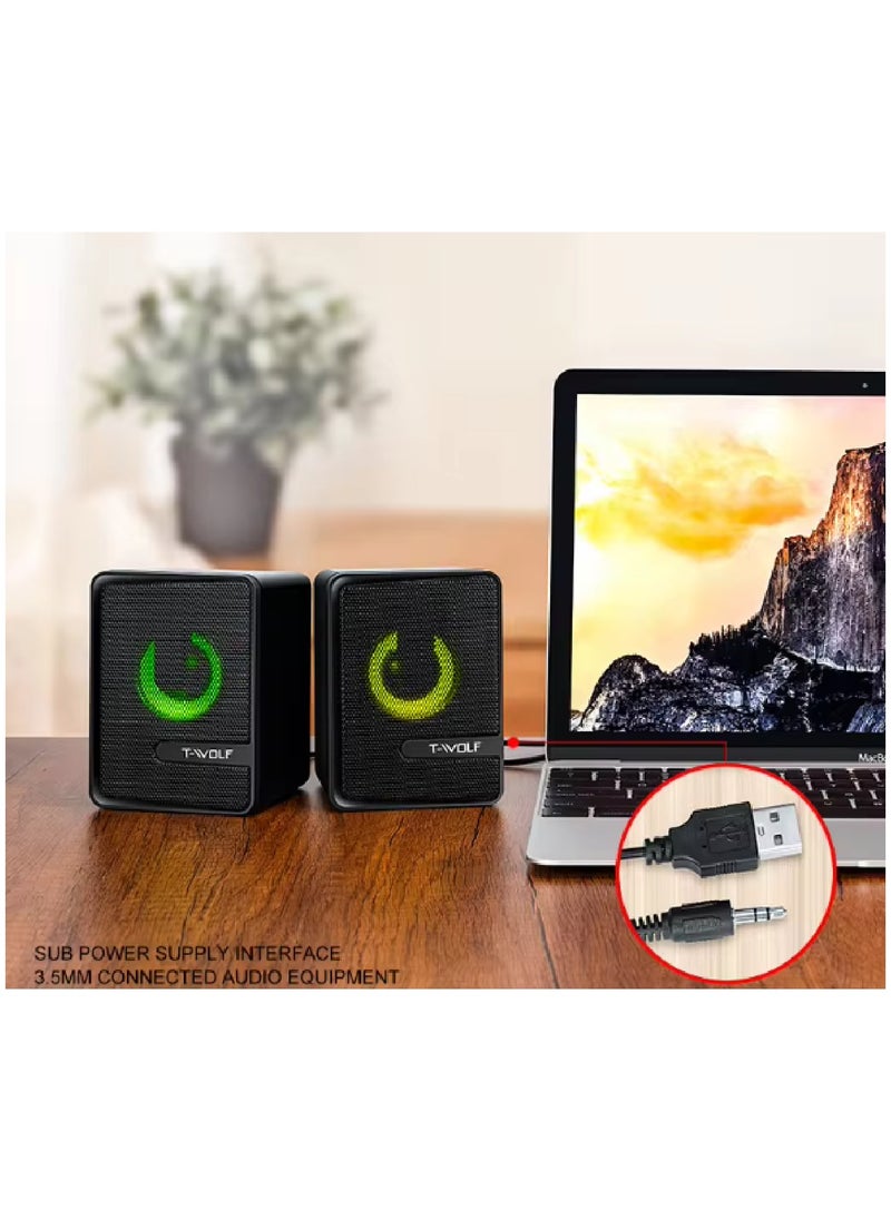 T-WOLF - صوت ستيريو وأضواء RGB مكبرات صوت قوية للألعاب لشاشة الكمبيوتر المحمول - Image 1