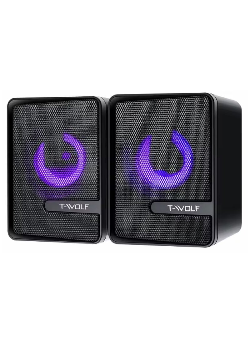 T-WOLF - صوت ستيريو وأضواء RGB مكبرات صوت قوية للألعاب لشاشة الكمبيوتر المحمول - Image 1