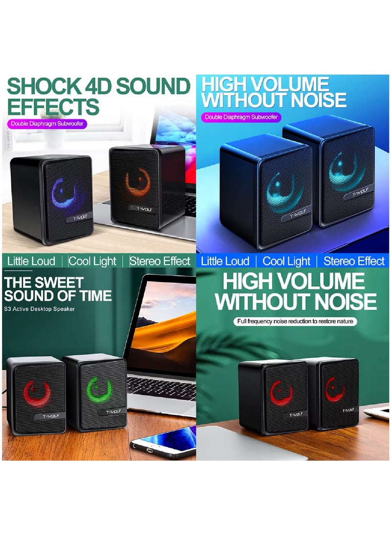 T-WOLF - صوت ستيريو وأضواء RGB مكبرات صوت قوية للألعاب لشاشة الكمبيوتر المحمول - Image 1