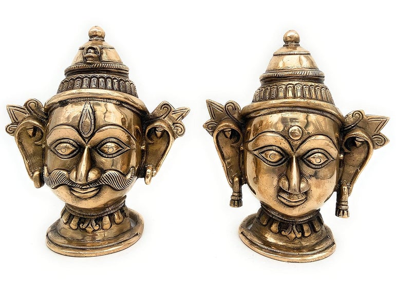 Bhunes Brass Shiva and Gowri Face Shivaparwathi Face Lord Shiva Face Gowri Head Shiva Brass Shankar Murti for Gift Shiva Brass StatueGold 7 Inch 1 Piece - Image 1