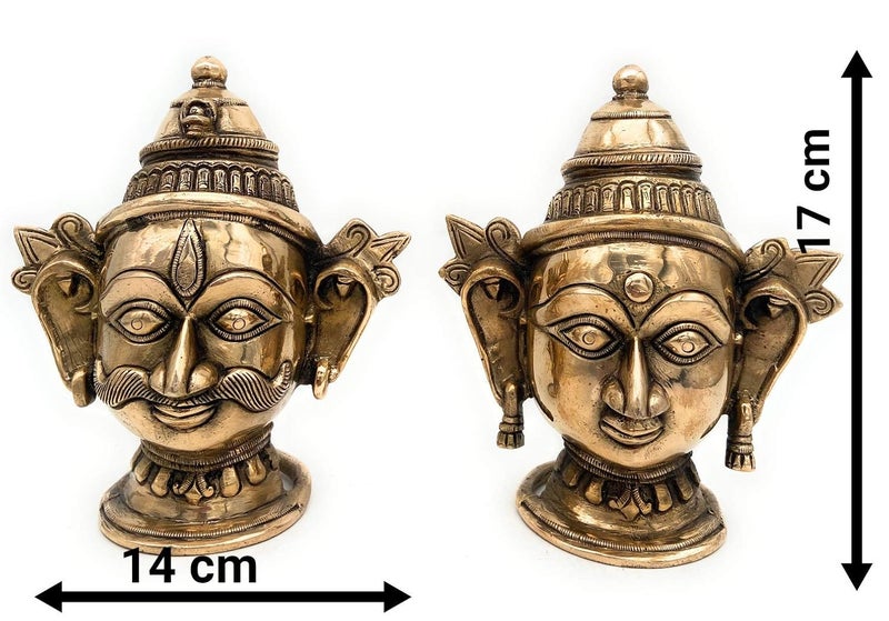 Bhunes Brass Shiva and Gowri Face Shivaparwathi Face Lord Shiva Face Gowri Head Shiva Brass Shankar Murti for Gift Shiva Brass StatueGold 7 Inch 1 Piece - Image 5