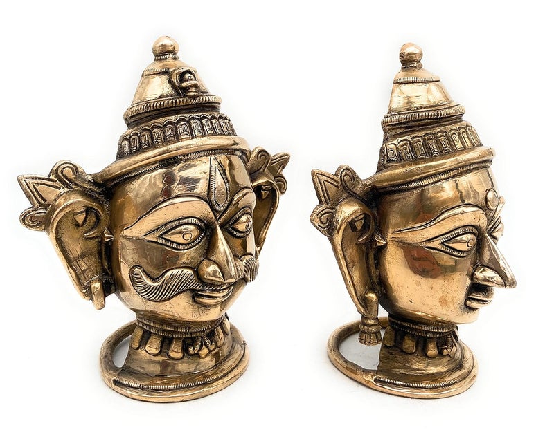 Bhunes Brass Shiva and Gowri Face Shivaparwathi Face Lord Shiva Face Gowri Head Shiva Brass Shankar Murti for Gift Shiva Brass StatueGold 7 Inch 1 Piece - Image 3