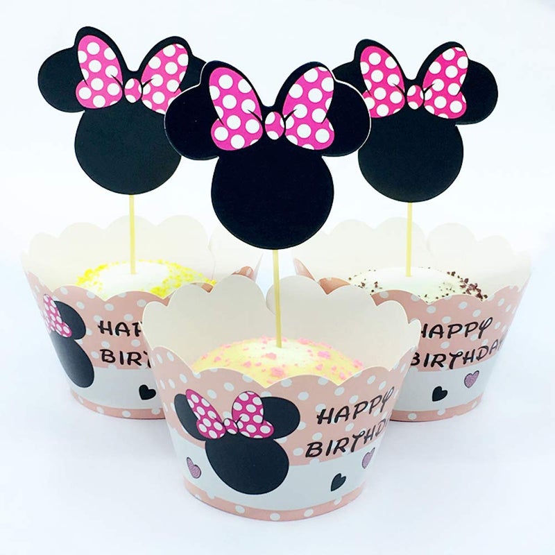 Hongkai 48pcs Cake Cupcake Toppers and Wrappers Picks for Baby Boy Girl First Birthday Decorations Happy Birthday Baby Shower Anniversary Kids Party Supplies