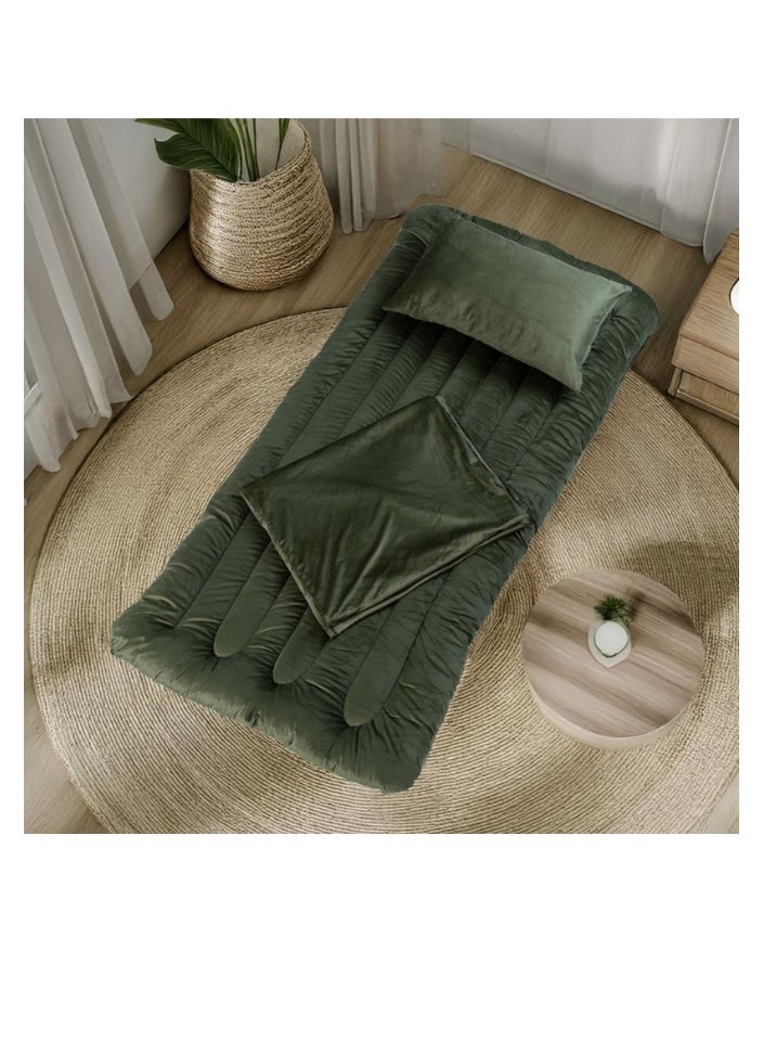 SMART HOME The 4-in-1 guest package consists of a mattress, a light blanket, a pillow, and an elegant bag. A soft velvet package made of high-quality materials. A single-person natural cotton mattress measuring 200x90 x10 cm.  - Image 1