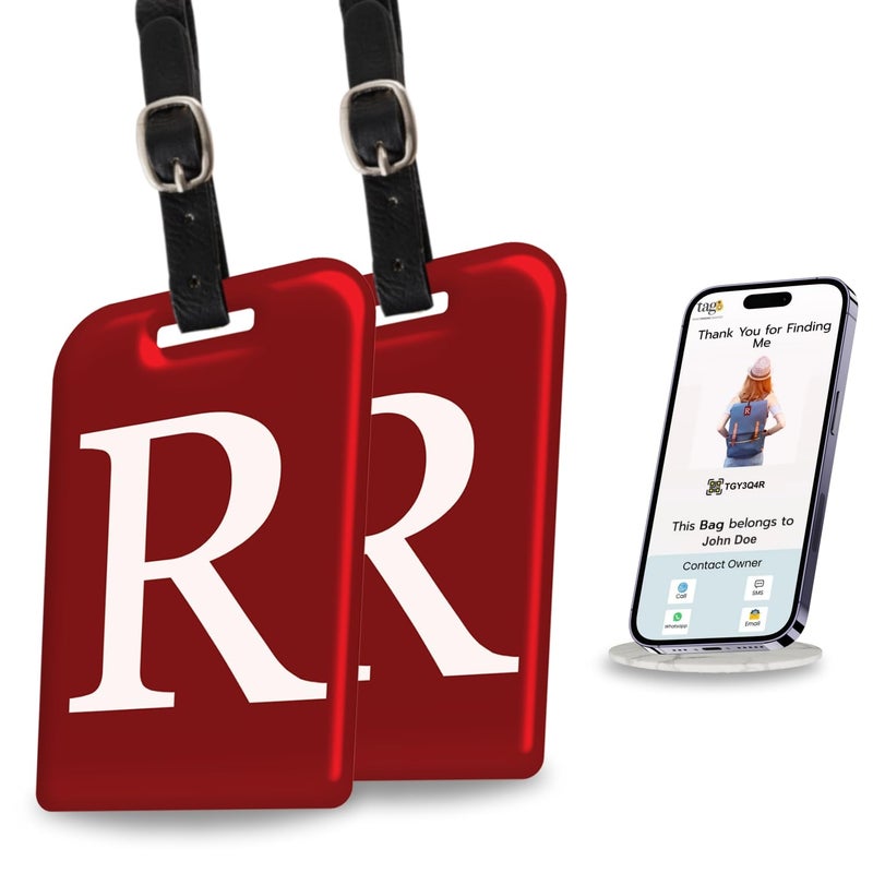 tag8 [Pack 2] Smart Luggage Tag ID with Name Initial B| Bag Tag with Global Loss Recovery Service | Airline Compliant | SITA World Tracer Code Enabled | Smart Alternative to Name Tags | Gift idea (R) - Image 1