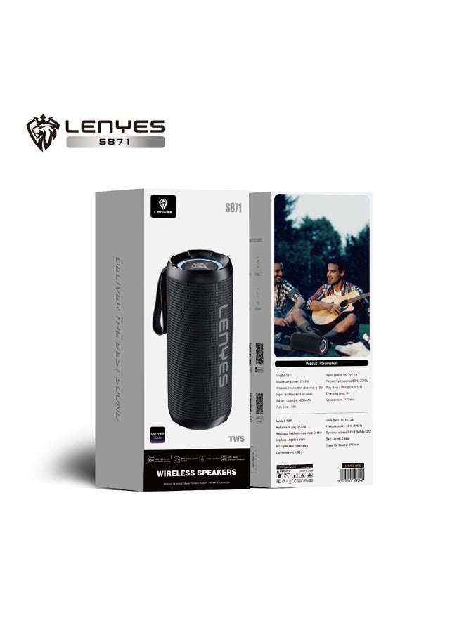 Lenyes S871 Portable Wireless Bluetooth Speaker with TWS, Deep Bass & Waterproof Design Black - Image 2
