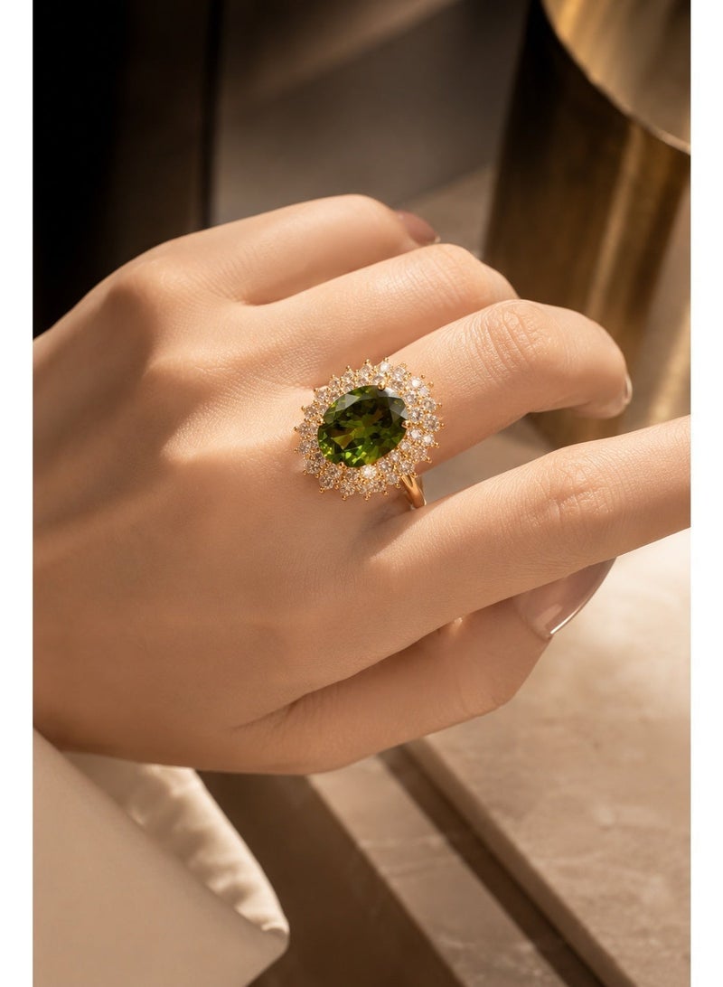 ZOCAI Luxury Adjustable Oval Green Crystal Ring for Women, Gold Plated Halo Zircon Statement Cocktail Ring, Elegant Wedding Party Jewelry Gift - Image 5