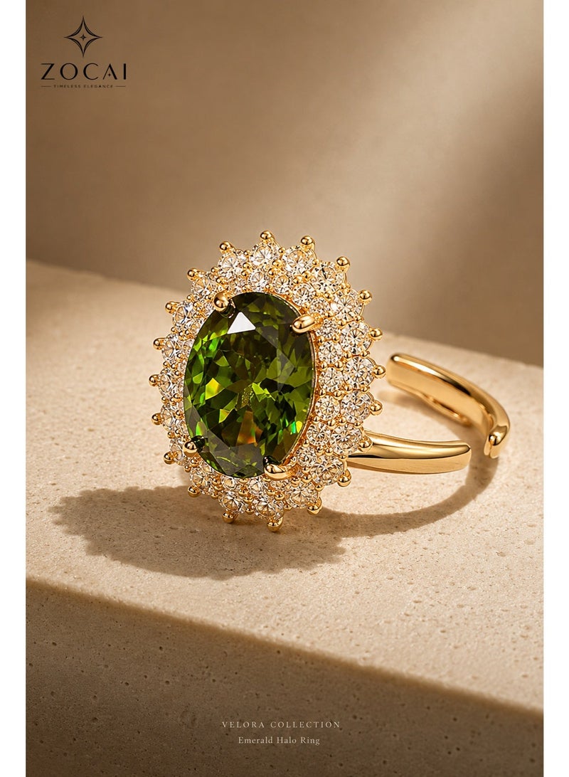 ZOCAI Luxury Adjustable Oval Green Crystal Ring for Women, Gold Plated Halo Zircon Statement Cocktail Ring, Elegant Wedding Party Jewelry Gift - Image 1