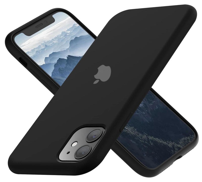 متوافق مع جراب iPhone 11 مقاس 6.1 بوصة من السيليكون السائل النحيف 4 طبقات من مطاط الجل الناعم المقاوم للصدمات مع بطانة من الألياف الدقيقة المضادة للخدش (أسود) - Image 1