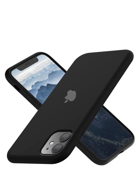متوافق مع جراب iPhone 11 مقاس 6.1 بوصة من السيليكون السائل النحيف 4 طبقات من مطاط الجل الناعم المقاوم للصدمات مع بطانة من الألياف الدقيقة المضادة للخدش (أسود)