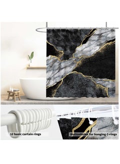 KASTWAVE Marble Shower Curtain with 12 Hooks, Waterproof Polyester Abstract Grey Black and White Design for Bathroom Decor Weighted Hem Easy Care 72"x72" (Black)  - Image 5