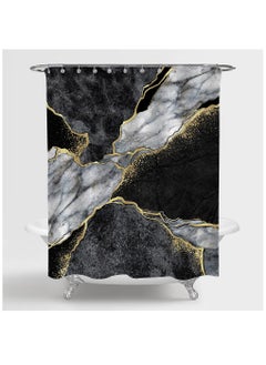 KASTWAVE Marble Shower Curtain with 12 Hooks, Waterproof Polyester Abstract Grey Black and White Design for Bathroom Decor Weighted Hem Easy Care 72"x72" (Black)  - Image 1