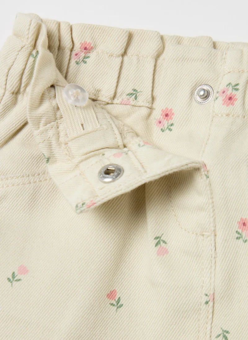 Ovs Drill Miniskirt With Small Flowers Print