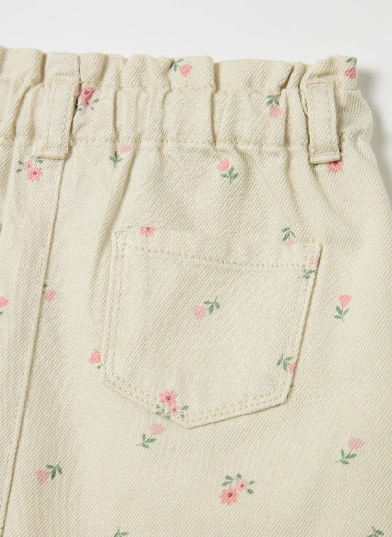 Ovs Drill Miniskirt With Small Flowers Print