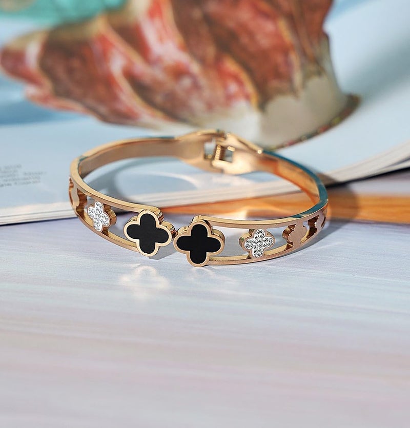 STYOLLO Stylish Rose Gold Anti-Tarnish Bangle Bracelet Kada For Women & Girls with American Diamonds | Premium Girls Bracelet Fashion Jewellery | Couples Gifts | Free Size-Set of 1 - Image 3