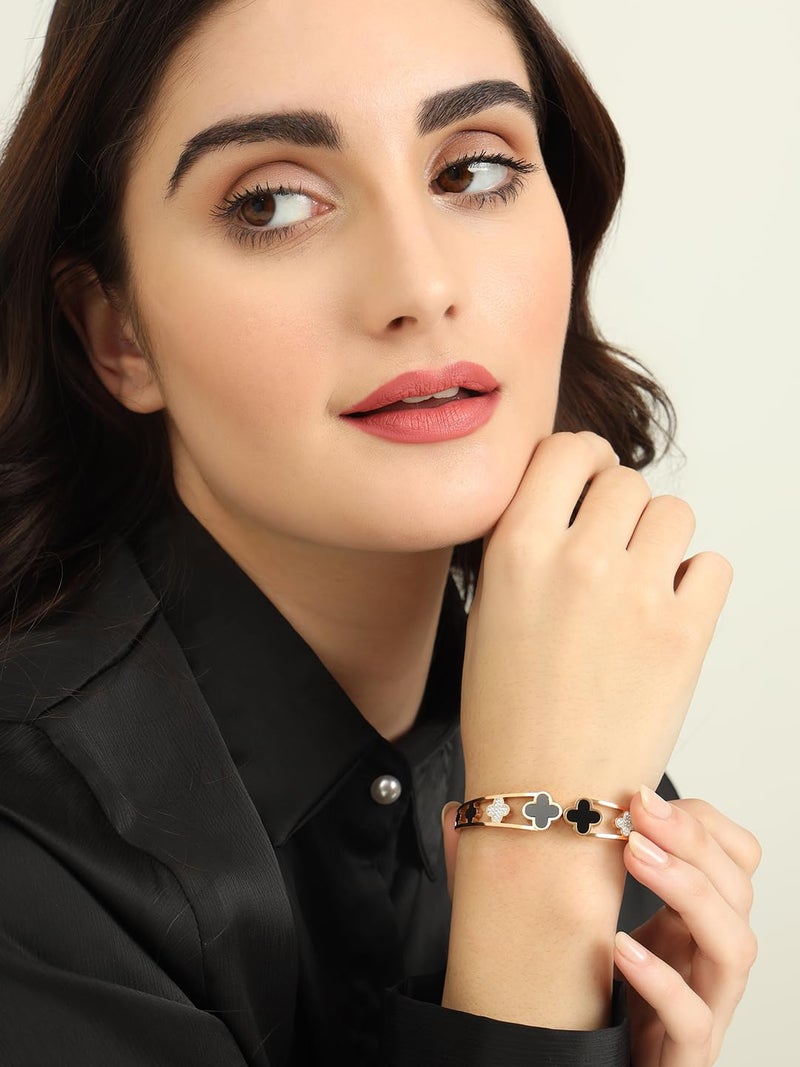 STYOLLO Stylish Rose Gold Anti-Tarnish Bangle Bracelet Kada For Women & Girls with American Diamonds | Premium Girls Bracelet Fashion Jewellery | Couples Gifts | Free Size-Set of 1 - Image 4
