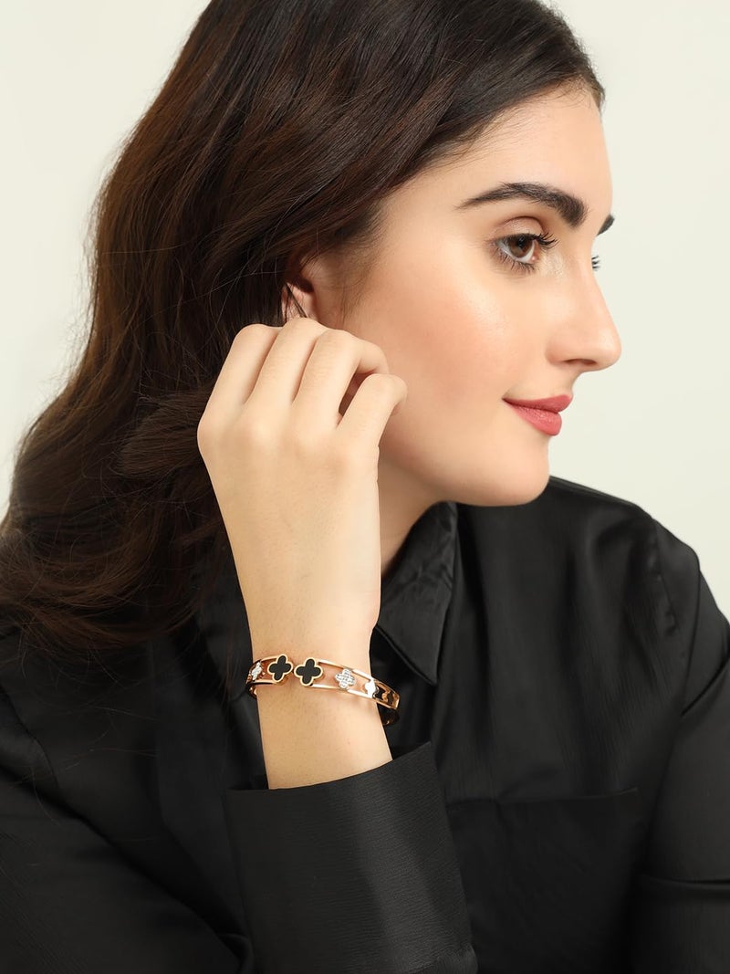 STYOLLO Stylish Rose Gold Anti-Tarnish Bangle Bracelet Kada For Women & Girls with American Diamonds | Premium Girls Bracelet Fashion Jewellery | Couples Gifts | Free Size-Set of 1 - Image 5