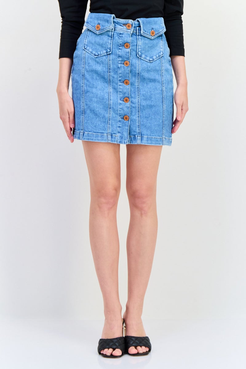 SALSA Women Regular Fit Stretchable Denim Mini Skirt, Light Blue - Image 1