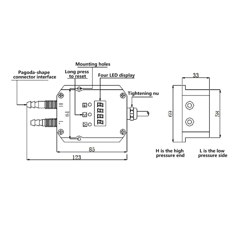LCD Intelligent Digital Air Transmitter Air Pressure Sensor DC 24V 4-20mA for Ward Ventilation±500Pa - Image 5
