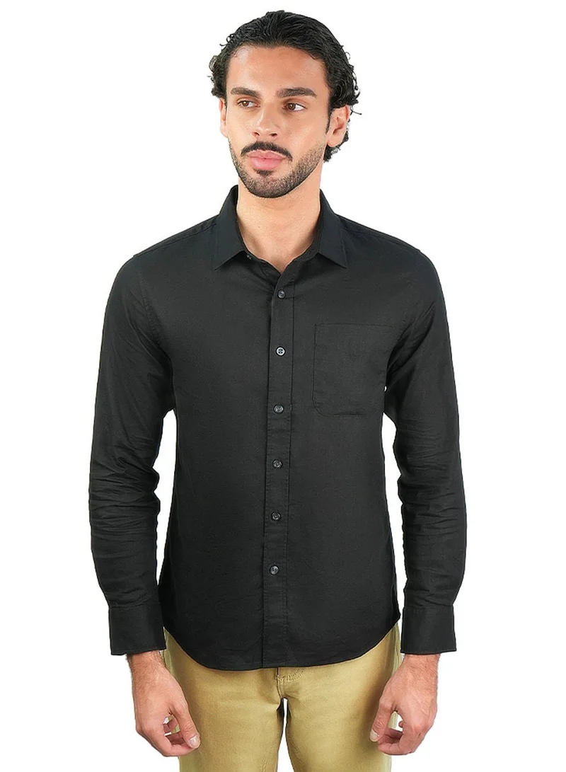 GIORDANO Men's Slim Linen Cotton Solid Shirt