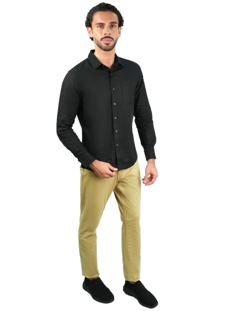GIORDANO Men's Slim Linen Cotton Solid Shirt