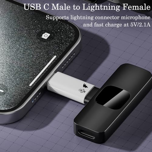 AuviPal USB C to Lightning Microphone Adapter (2 Pack), USB C Male to Lightning Female Converter for Wireless Lavalier Microphone - White, Aluminum Alloy - Not for Headphone or Data - Image 2