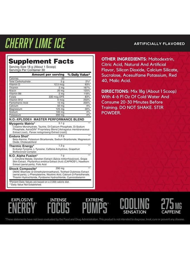 BSN N.O.-XPLODE Cool Rush Pre Workout Powder, Preworkout Energy Supplement for Men and Women with Creatine and Beta-Alanine, New Flavor: Cherry Lime Ice, 30 Servings - Image 3
