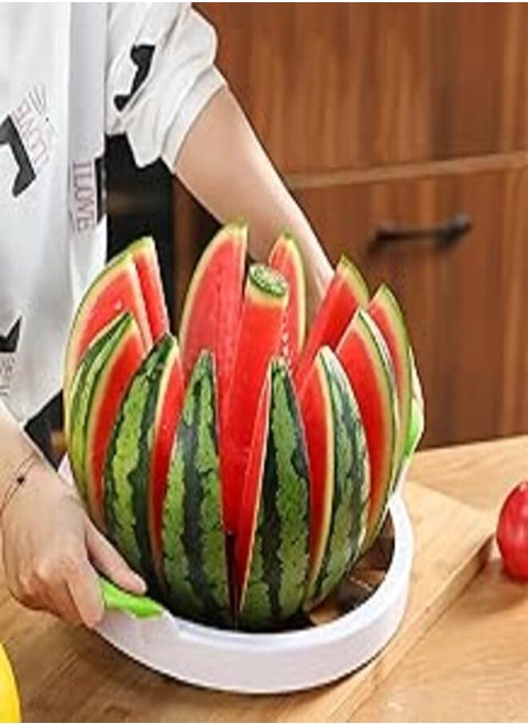 Watermelon Cutter, Extra Large Watermelon Cutter Slicer Tool, Stainless Steel Watermelon Slicer, Comfort Silicone Handle, Fruit Slicer Cutter Corer for Cantaloup Melon,Pineapple,Honeydew,Round