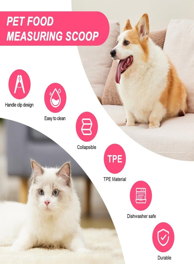PNEUICALLY Collapsible Dog Food Scoop Foldable Pet Food Bag Clip 3 in 1 Multi-function Silicone Cat Food Measuring Cup Scoop Dog Food Scooper Pet Food Storage Clip (Rose Red, 1 Cup Capacity(1 Pack)) - Image 4