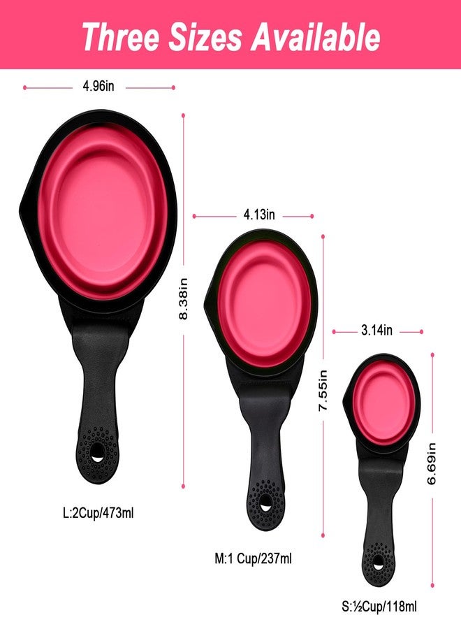 PNEUICALLY Collapsible Dog Food Scoop Foldable Pet Food Bag Clip 3 in 1 Multi-function Silicone Cat Food Measuring Cup Scoop Dog Food Scooper Pet Food Storage Clip (Rose Red, 1 Cup Capacity(1 Pack)) - Image 3
