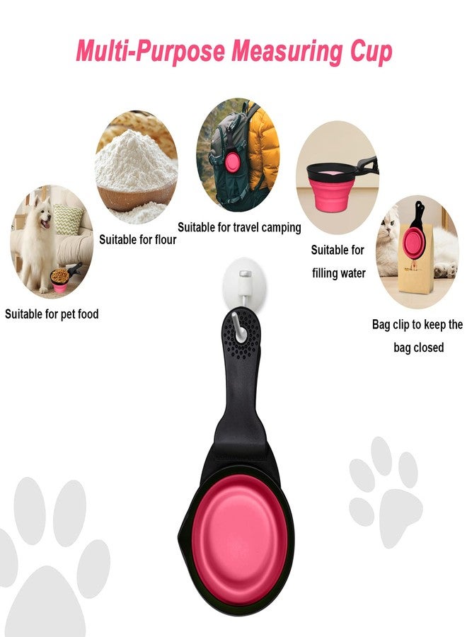 PNEUICALLY Collapsible Dog Food Scoop Foldable Pet Food Bag Clip 3 in 1 Multi-function Silicone Cat Food Measuring Cup Scoop Dog Food Scooper Pet Food Storage Clip (Rose Red, 1 Cup Capacity(1 Pack)) - Image 5