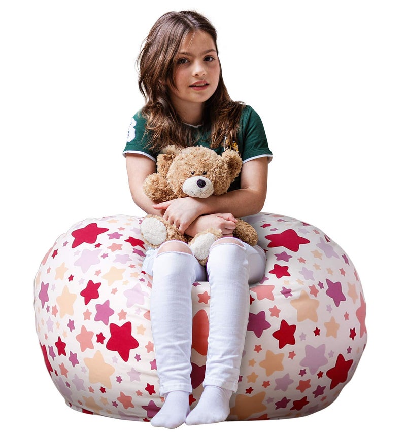 Wekapo Stuffed Animal Storage Bean Bag Chair Cover for Kids  Stuffable Zipper Beanbag for Organizing Children Plush Toys Large Premium Cotton Canvas Large star XLarge