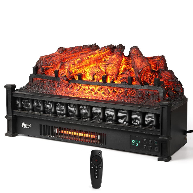 TURBRO TURBRO Eternal Flame 26Inch Infrared Quartz Electric Fireplace Log Heater Realistic Pinewood Logs Adjustable Flame Colors Remote Control Thermostat Timer EF26PB 1500W 