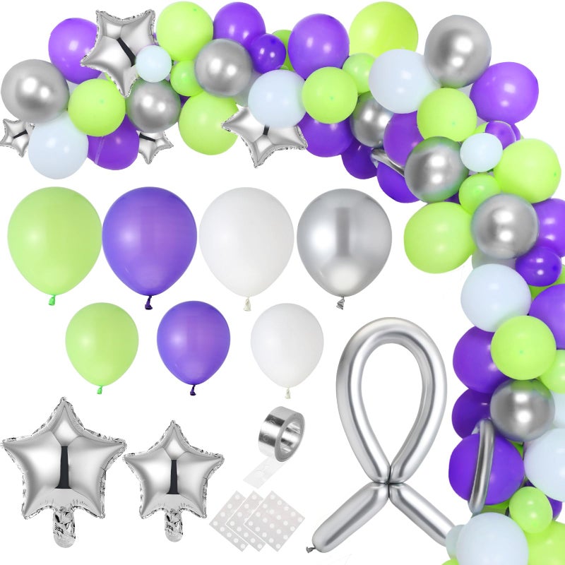 Seematn 134 Pieces Buzz Birthday Party Balloon Garland Arch Kit 10 5 inch Purple Green Silver Star Foil Balloon for Buzz Themed Birthday Party Decorations - Image 3