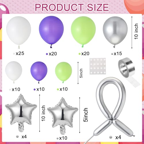Seematn 134 Pieces Buzz Birthday Party Balloon Garland Arch Kit 10 5 inch Purple Green Silver Star Foil Balloon for Buzz Themed Birthday Party Decorations - Image 5