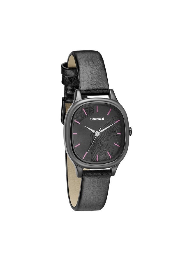 سوناتا ساعة سوناتا لينيا للنساء بمينا سوداء وحزام جلدي - NS8173NL01 - Image 1