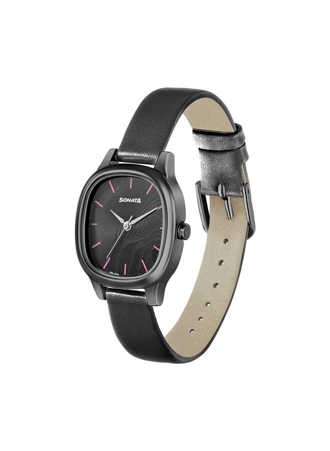 سوناتا ساعة سوناتا لينيا للنساء بمينا سوداء وحزام جلدي - NS8173NL01 - Image 4