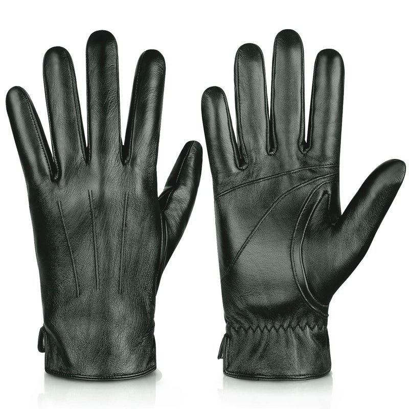 Alepo Genuine Sheepskin Leather Gloves for Men, Winter Warm Touchscreen Texting Cashmere Lined Driving Motorcycle Gloves (Army-M) - Image 1