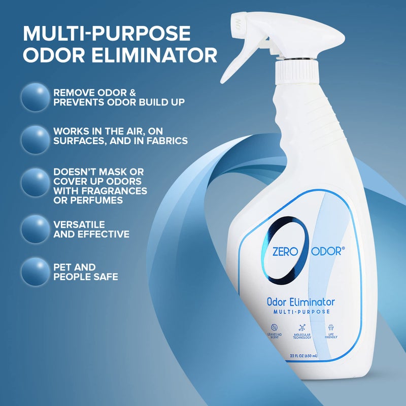 Zero Odor Multi-Purpose Odor Eliminator - Air & Surface Odor – Patented Technology Best for Bathroom, Kitchen, Fabrics, Closet- Smell Great Again, 22oz (Over 500 Sprays) - Image 1