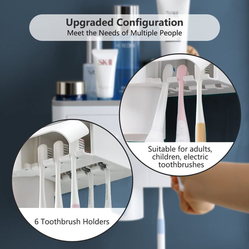 TYZAG TYZAG Plastic Toothbrush Holder Wall Mounted Toothbrush Holders for Bathroom Toothpaste Dispenser with 6 Toothbrush Holder Hook 2 Cup White  - Image 5
