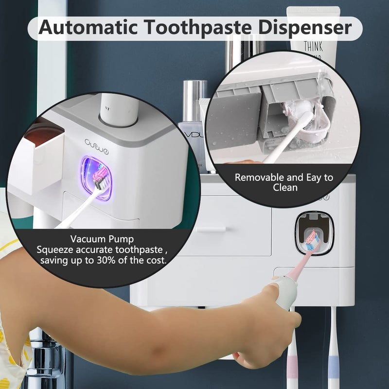 TYZAG TYZAG Plastic Toothbrush Holder Wall Mounted Toothbrush Holders for Bathroom Toothpaste Dispenser with 6 Toothbrush Holder Hook 2 Cup White  - Image 4