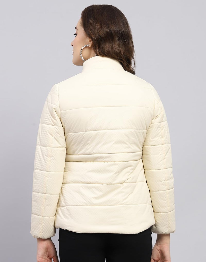 Monte Carlo Womens Solid Cream Mock Neck Full Sleeve Jacket - Image 5