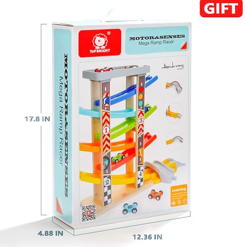 TOP BRIGHT Wooden Car Ramp Race Track Toy for Toddlers 14 Years Montessori Educational Learning Toy for 2 Year Old Boys Girls Gifts with 6 Mini Cars - Image 5