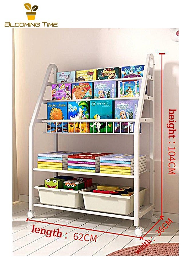 بلومنغ تايم رف كتب الأطفال رف قابل للإزالة، رف تخزين ألعاب الكتب المصورة، خزانة تخزين التشطيبات المنزلية متعددة الطبقات للأطفال، رف كتب الطلاب، خزانة تخزين التشطيبات المنزلية متعددة الطبقات - Image 1