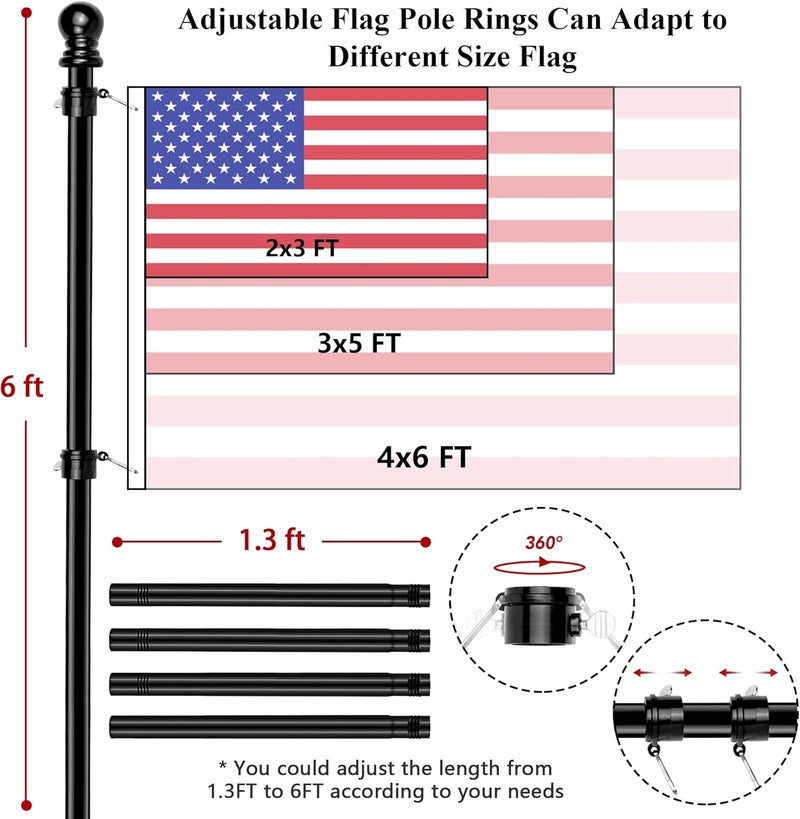 Hoople Flag Pole Kit - Wall Mount with Bracket, Tangle Free for Residential or Commercial Use - Image 4