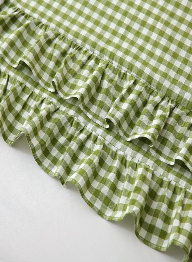 Silnuo Green/White Plaid Ruffled Body Pillow Cover Washed Cotton Farmhouse Checkered Gingham 1 Piece Pillowcase for Living Room 20"x54" - Image 5