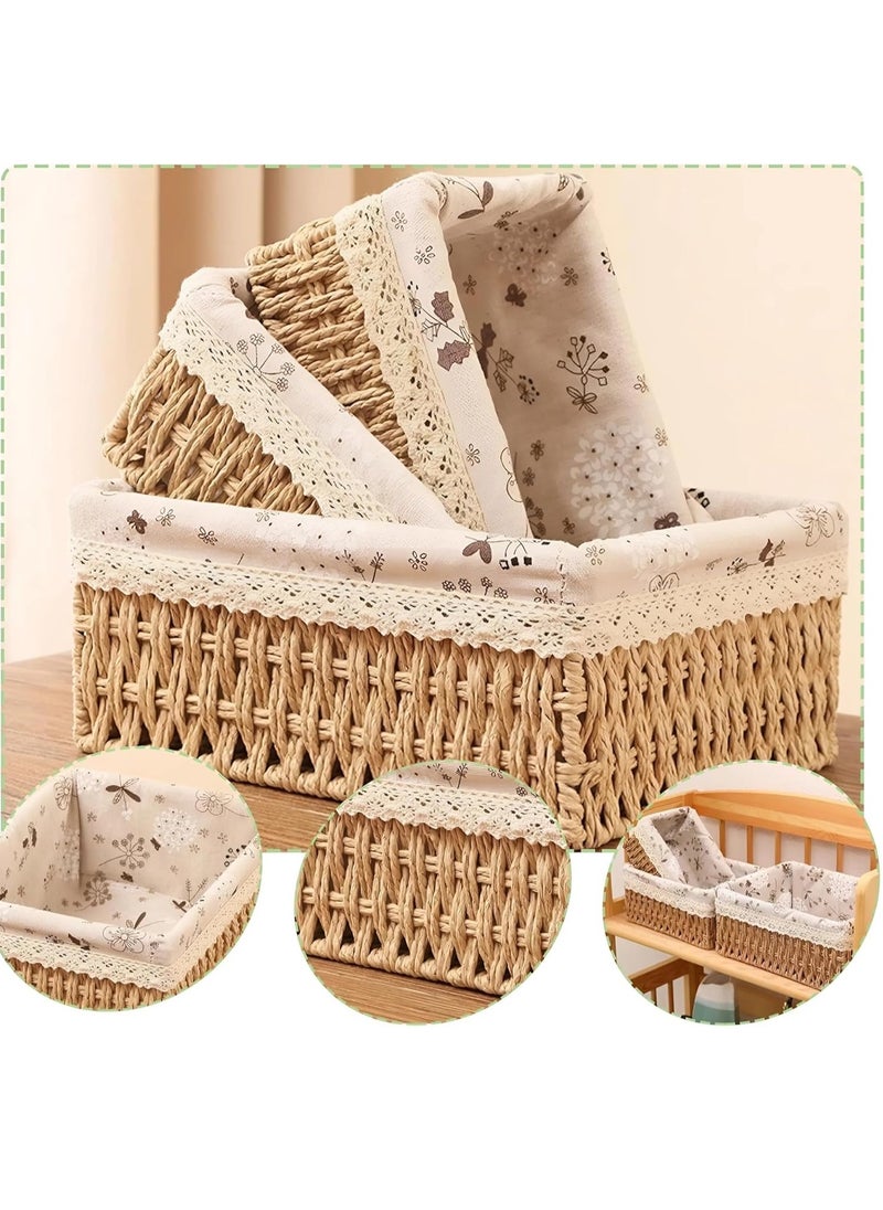 Cozy Nest - Set of 3 Eco-Friendly Handwoven Storage Baskets – Durable Rectangular Woven Bins with Sturdy Plastic Frame, Removable Fabric Lining, Decorative Macrame Design for Sundries, Toys, Books, Toiletries, and Elegant Home Organization - Beige - Image 1