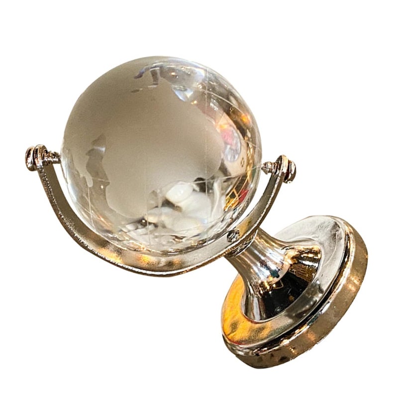 Mid Century Modern Crystal Spinning Earth Globe Map Retro Home Decor Ornament - Image 2