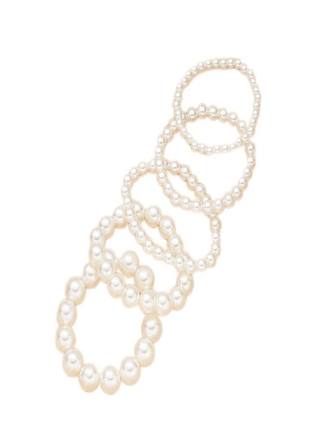 YangQian Layered Pearl Stretch Bracelets Set for Women Stackable Bracelets for Ladies Multi Layer costume Pearl Bracelet Wedding Bracelets for Bridesmaids Brides Bridal Bracelet 5 Pcs - Image 1